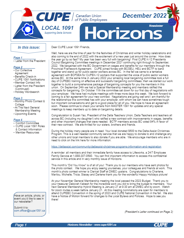 thumbnail of CUPE-Local-1091-Horizons-Newsletter-Dec-2022